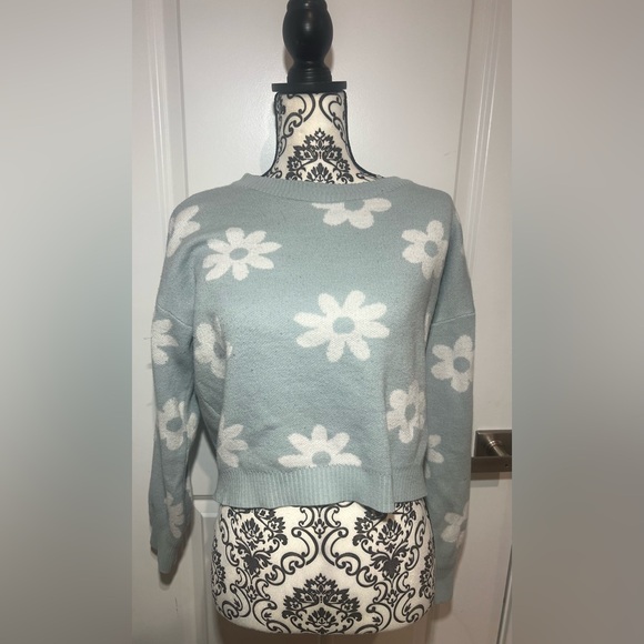 No Boundaries Sweaters - No Boundaries Blue and White Floral Sweater